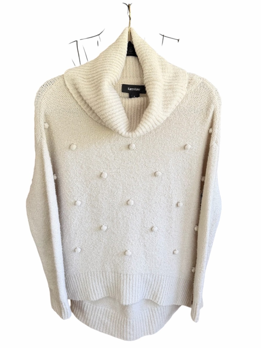 Karen Kane Cream Cowl Neck Bobble Wool Blend Sweater Women's Size Small